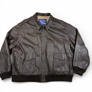 Airborne Mens 3XLT Tall Leather Bomber Jacket American Flag Lined Brown Flight
